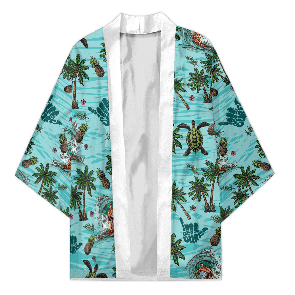 Aloha Hawaii Surfing Tropical Seamless Kimono LT14 Unisex Cyan - Polynesian Pride