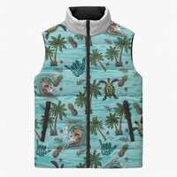 Aloha Hawaii Surfing Tropical Seamless Sleeveless Puffer Jacket LT14 Unisex Cyan - Polynesian Pride