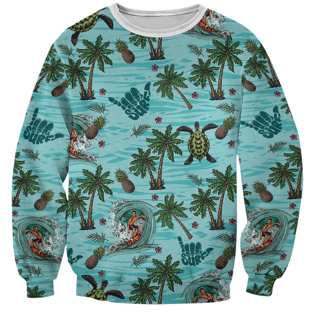 Aloha Hawaii Surfing Tropical Seamless Sweatshirt LT14 Unisex Cyan - Polynesian Pride