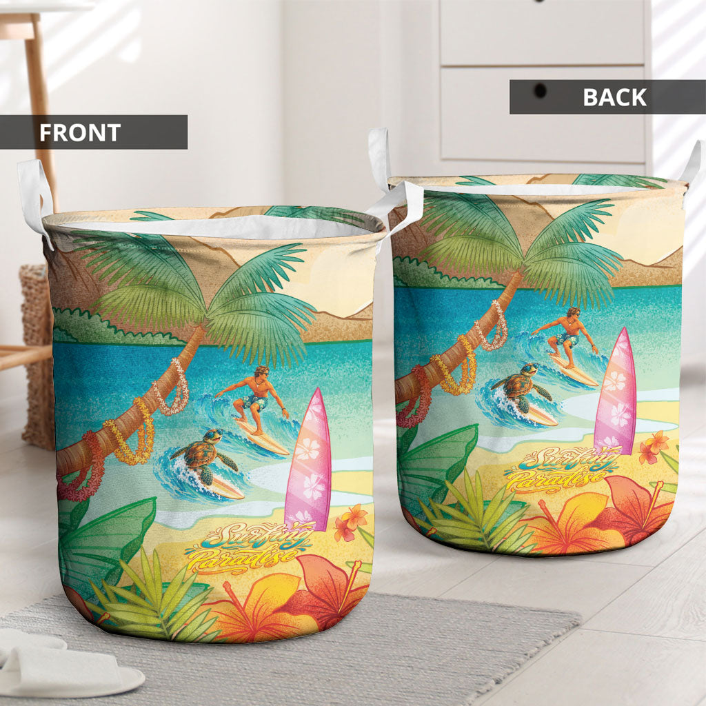Surfing Paradise Hawaii Laundry Basket Tropical Flowers Beachy Vibes LT14 - Polynesian Pride