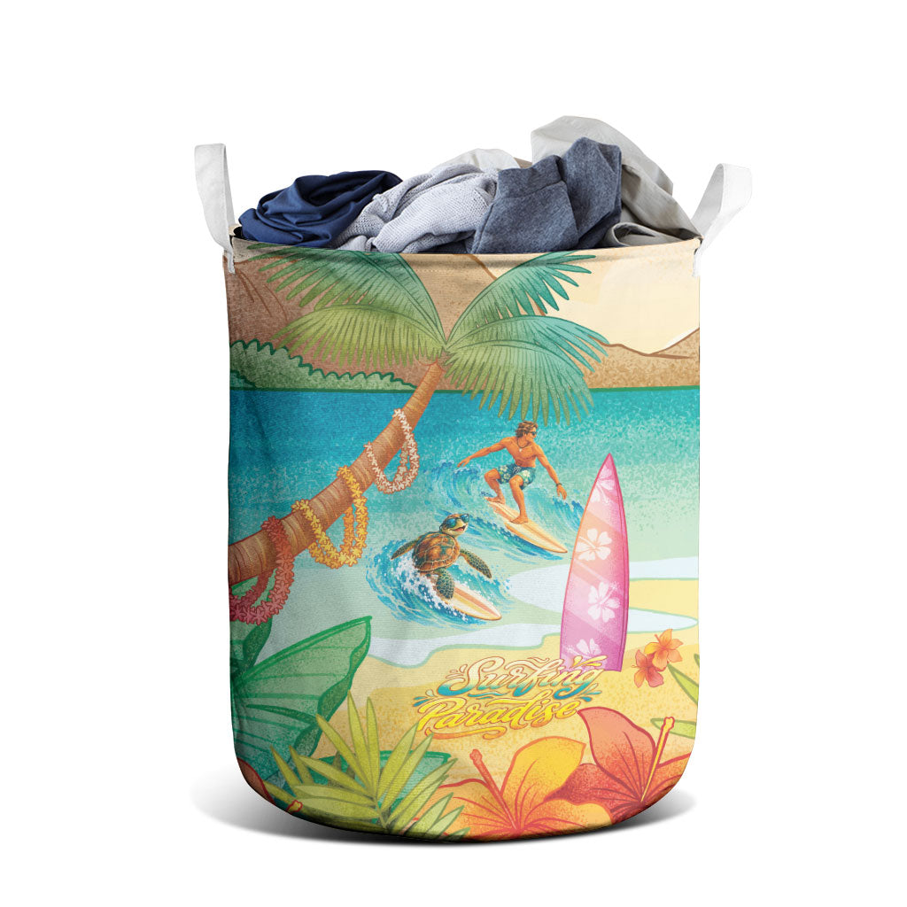 Surfing Paradise Hawaii Laundry Basket Tropical Flowers Beachy Vibes LT14 - Polynesian Pride
