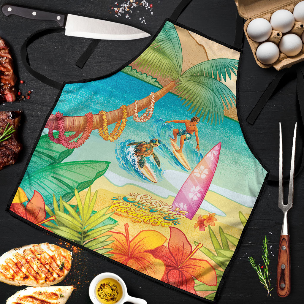 Surfing Paradise Hawaii Apron Tropical Flowers Beachy Vibes LT14 Multicolor - Polynesian Pride