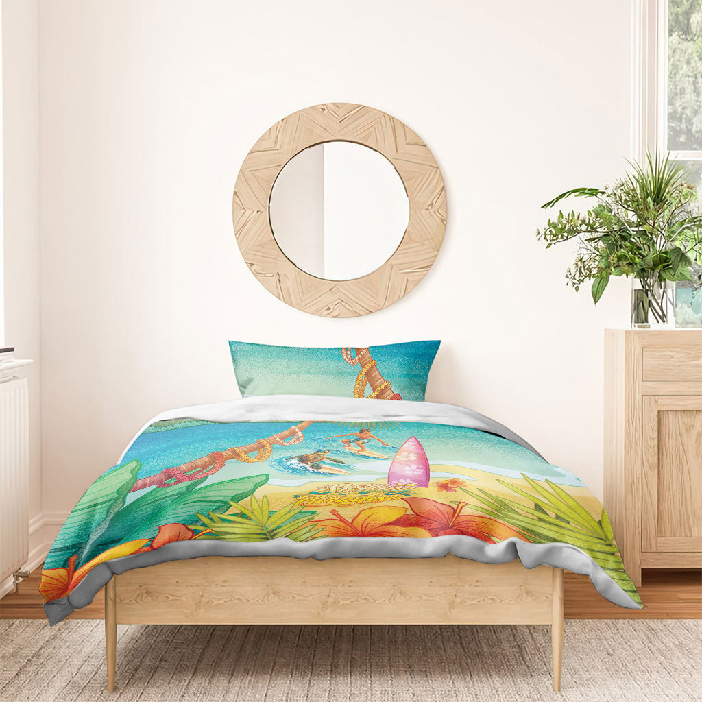 Surfing Paradise Hawaii Bedding Set Tropical Flowers Beachy Vibes LT14 - Polynesian Pride