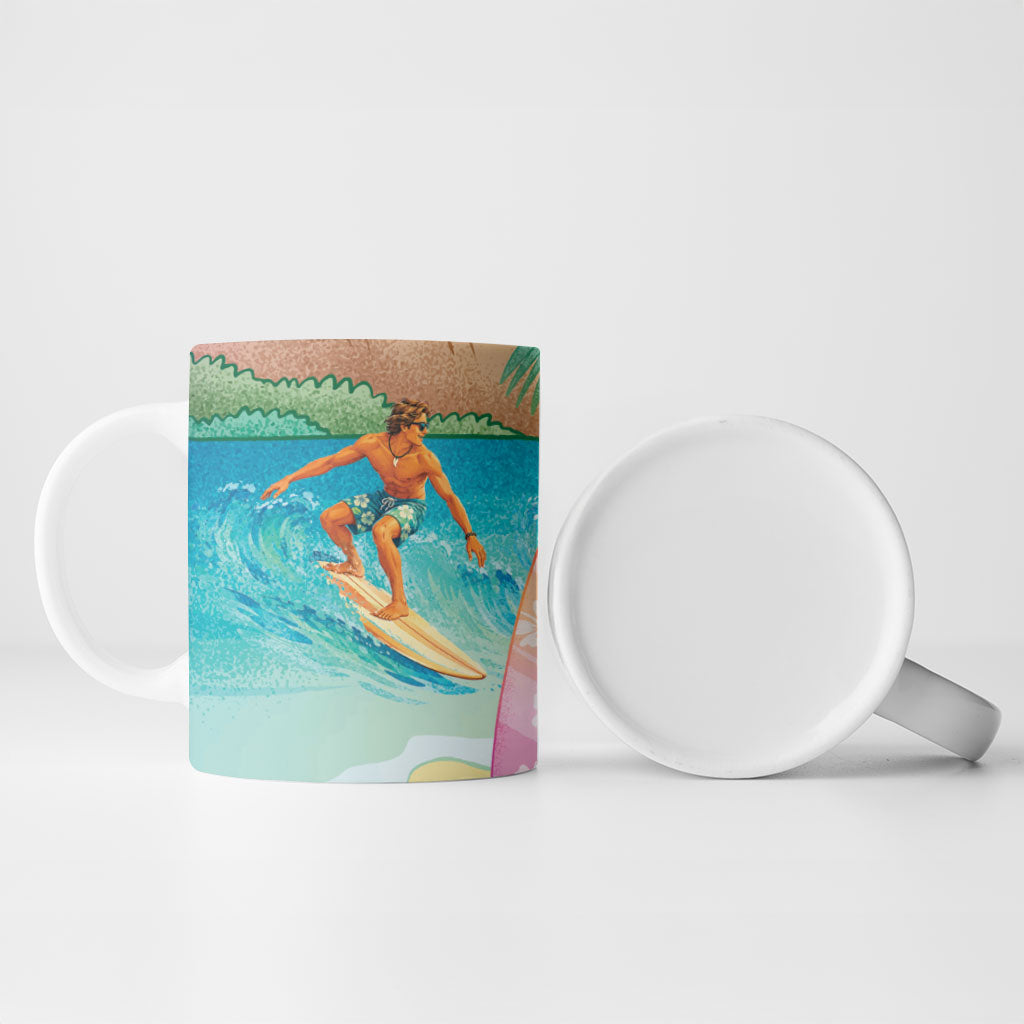 Surfing Paradise Hawaii Ceramic Mug Tropical Flowers Beachy Vibes LT14 - Polynesian Pride
