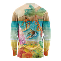 Surfing Paradise Hawaii Long Sleeve Shirt Tropical Flowers Beachy Vibes LT14 - Polynesian Pride