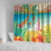 Surfing Paradise Hawaii Shower Curtain Tropical Flowers Beachy Vibes LT14 - Polynesian Pride