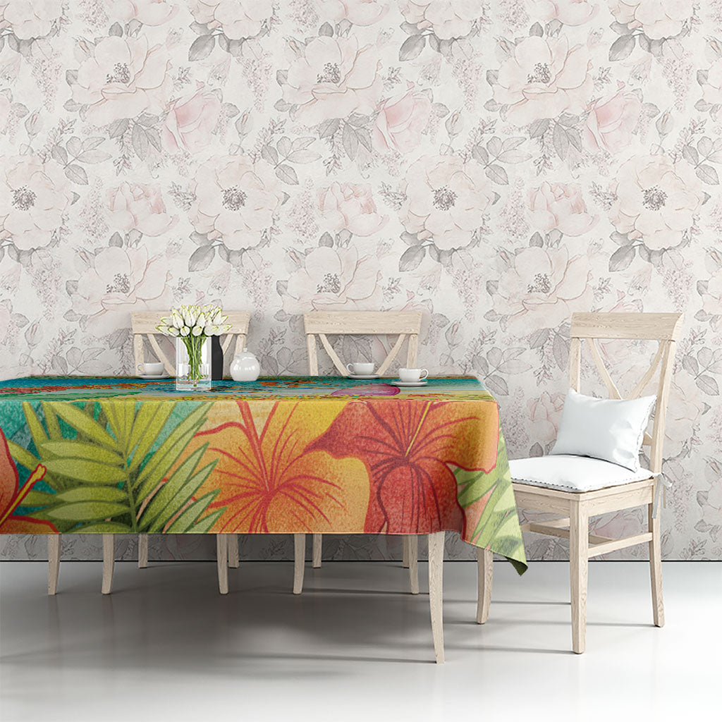 Surfing Paradise Hawaii Tablecloth Tropical Flowers Beachy Vibes LT14 - Polynesian Pride