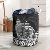 Hawaii Surfing Personalized Laundry Basket Born To Surf Tiki Hawaiian Pattern LT14 Black - Polynesian Pride