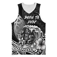 Hawaii Surfing Personalized Basketball Jersey Born To Surf Tiki Hawaiian Pattern LT14 Unisex Black - Polynesian Pride