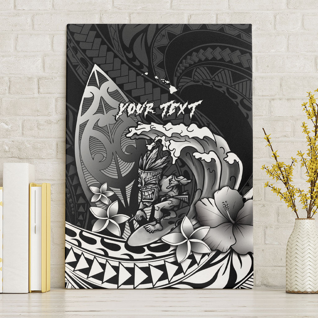 Hawaii Surfing Personalized Canvas Wall Art Born To Surf Tiki Hawaiian Pattern LT14 Without Frame Black - Polynesian Pride