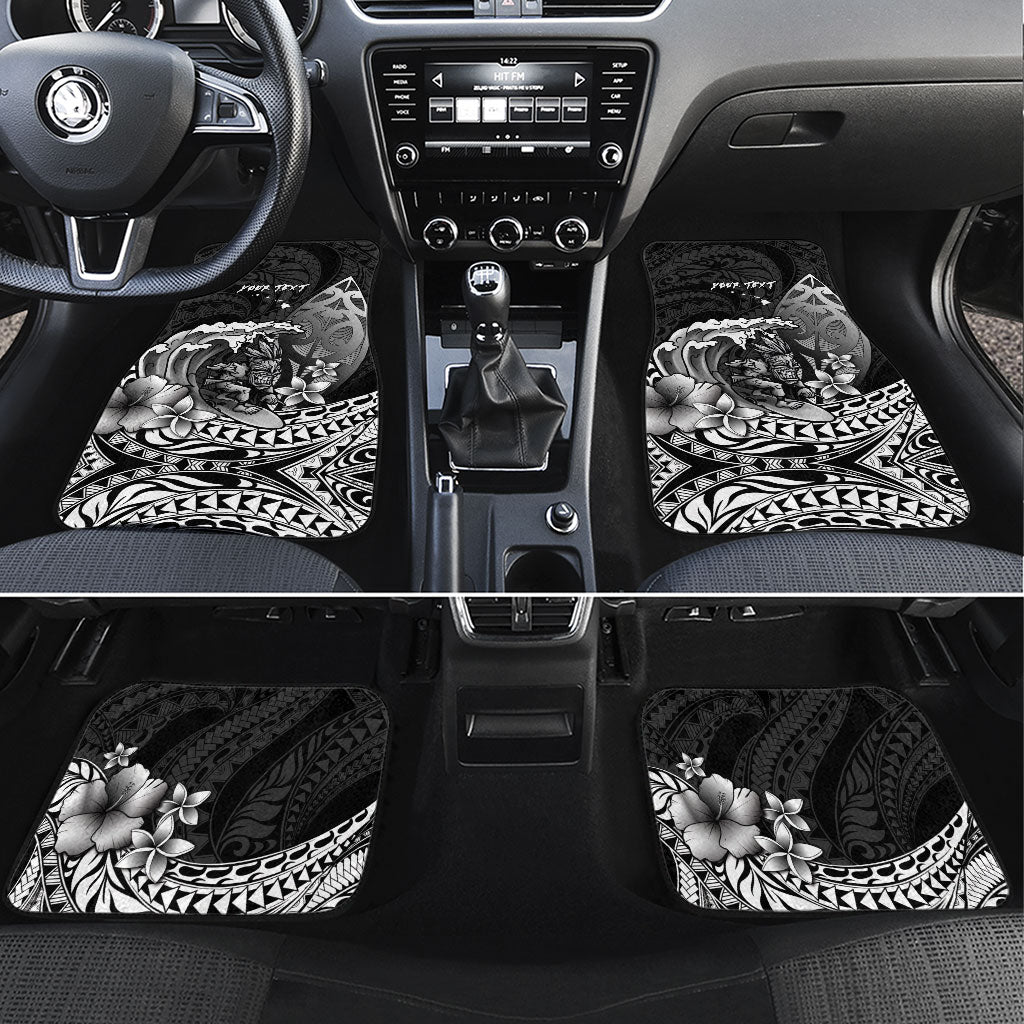 Hawaii Surfing Personalized Car Mats Born To Surf Tiki Hawaiian Pattern LT14 Set 4pcs Black - Polynesian Pride