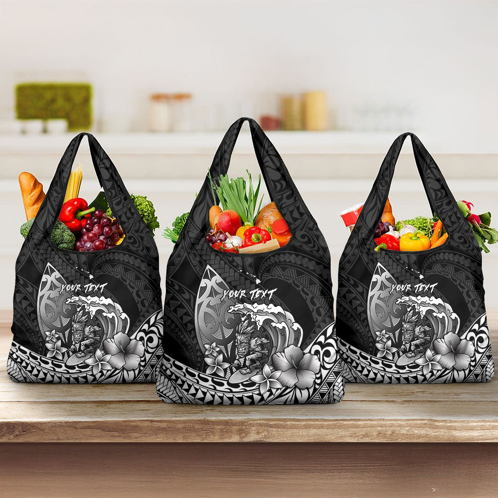 Hawaii Surfing Personalized Grocery Bag Born To Surf Tiki Hawaiian Pattern LT14 3-pack One Size Black - Polynesian Pride