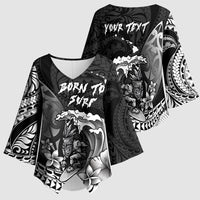Hawaii Surfing Personalized Kimono Sleeve Blouse Born To Surf Tiki Hawaiian Pattern LT14 - Polynesian Pride