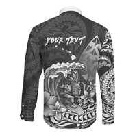 Hawaii Surfing Personalized Long Sleeve Button Shirt Born To Surf Tiki Hawaiian Pattern LT14 - Polynesian Pride