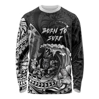 Hawaii Surfing Personalized Long Sleeve Shirt Born To Surf Tiki Hawaiian Pattern LT14 Unisex Black - Polynesian Pride