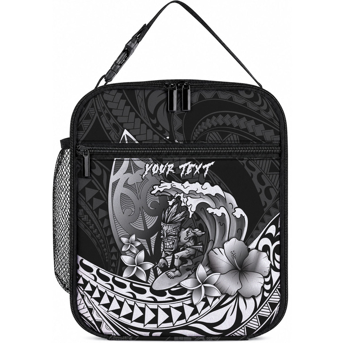 Hawaii Surfing Personalized Lunch Bag Born To Surf Tiki Hawaiian Pattern LT14 10.2 × 8.3 × 4.3 inch Black - Polynesian Pride