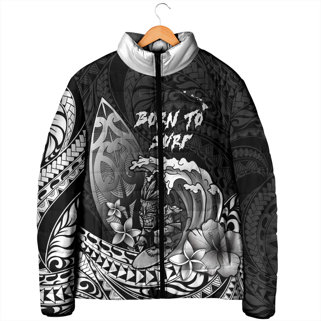 Hawaii Surfing Personalized Padded Jacket Born To Surf Tiki Hawaiian Pattern LT14 - Polynesian Pride