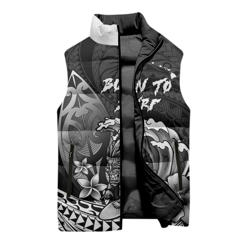 Hawaii Surfing Personalized Sleeveless Puffer Jacket Born To Surf Tiki Hawaiian Pattern LT14 - Polynesian Pride