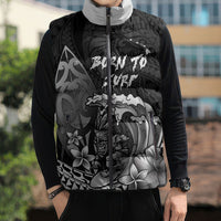 Hawaii Surfing Personalized Sleeveless Puffer Jacket Born To Surf Tiki Hawaiian Pattern LT14 - Polynesian Pride