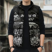 Hawaii Surfing Personalized Sleeveless Puffer Jacket Born To Surf Tiki Hawaiian Pattern LT14 - Polynesian Pride