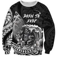 Hawaii Surfing Personalized Sweatshirt Born To Surf Tiki Hawaiian Pattern LT14 Unisex Black - Polynesian Pride
