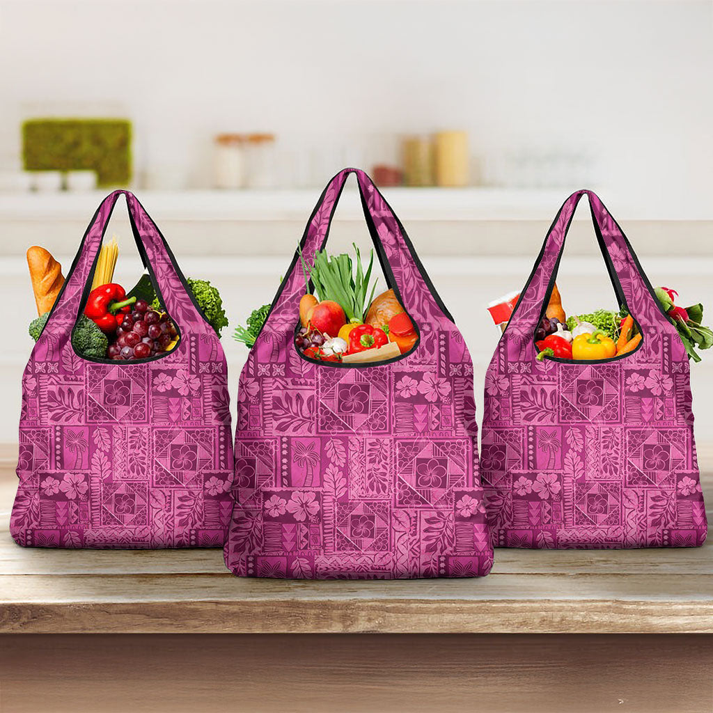 Hawaii Rainforest Beach Tropical Flowers Grocery Bag LT14 3-pack One Size Pink - Polynesian Pride