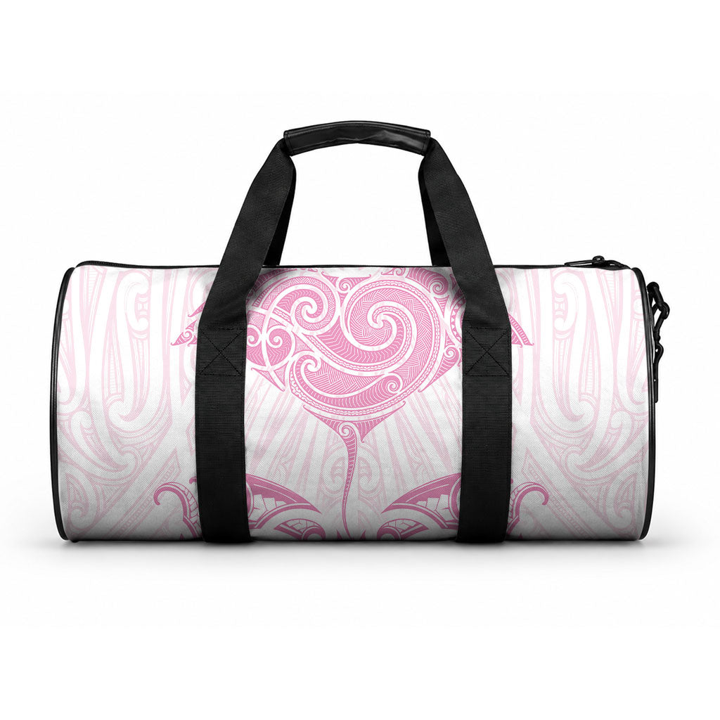 New Zealand Manta Ray Tattoo Duffle Bag Aotearoa Maori Haehae Pink