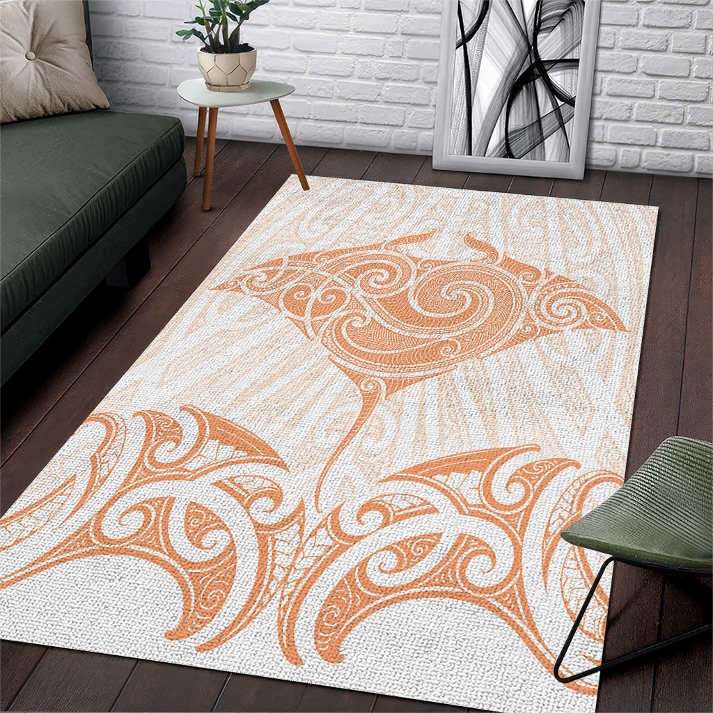 New Zealand Manta Ray Tattoo Area Rug Aotearoa Maori Haehae Orange