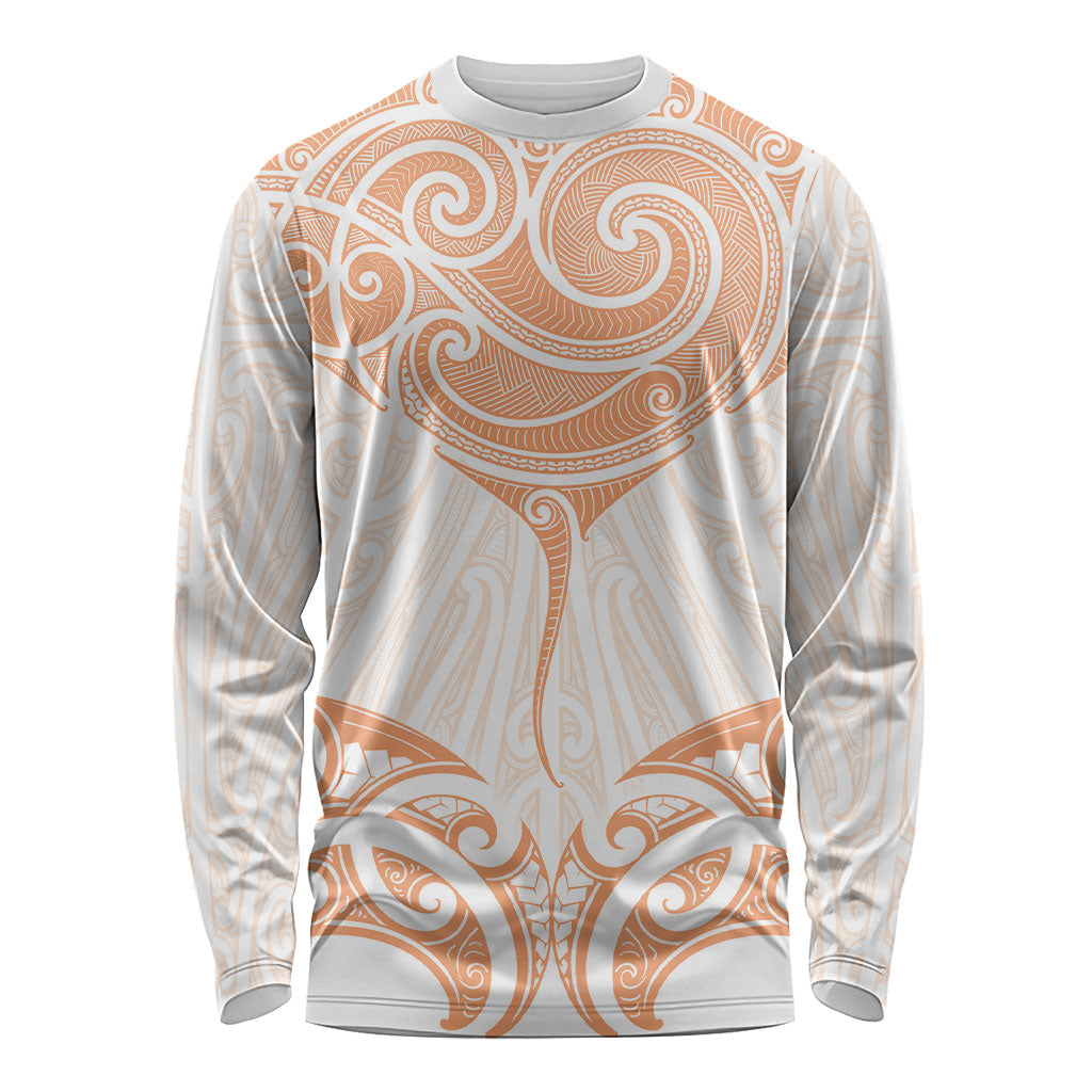 New Zealand Manta Ray Tattoo Long Sleeve Shirt Aotearoa Maori Haehae Orange