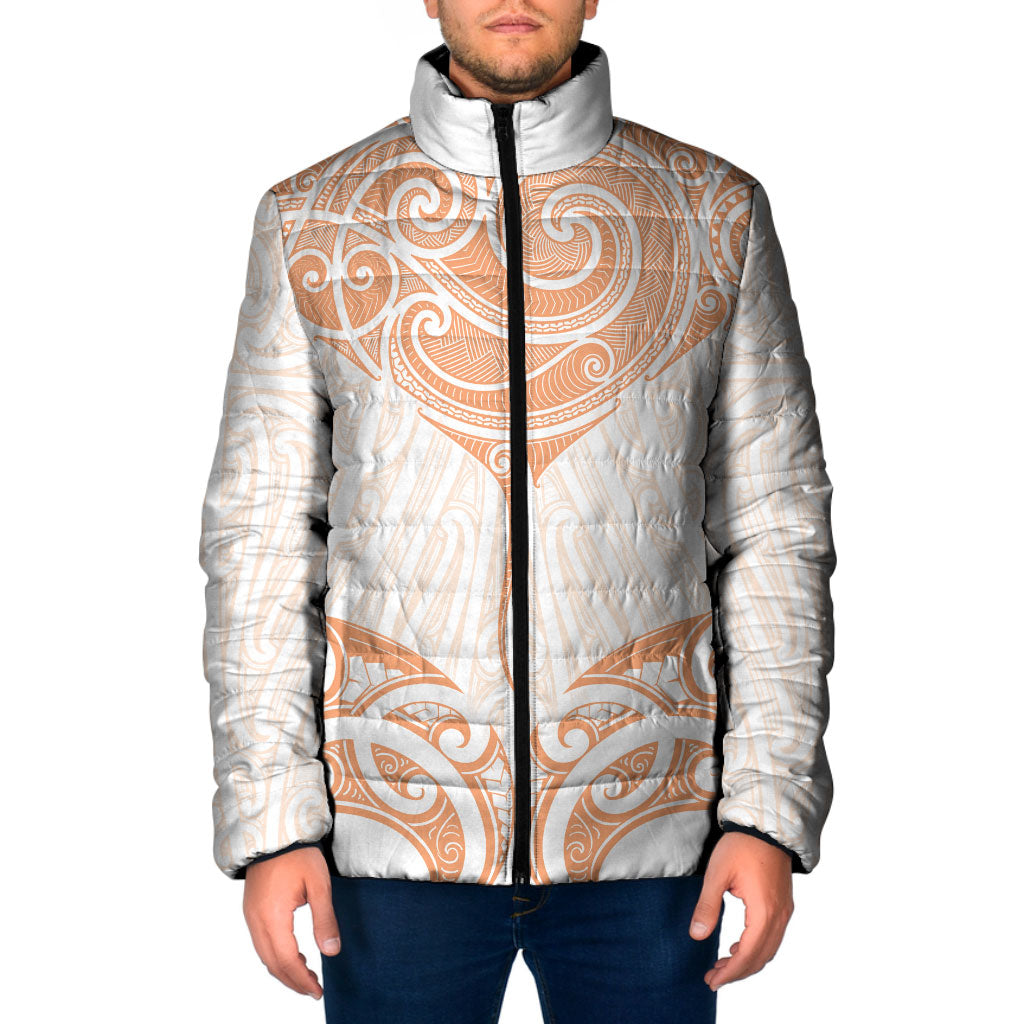 New Zealand Manta Ray Tattoo Padded Jacket Aotearoa Maori Haehae Orange LT14 Men Orange - Polynesian Pride