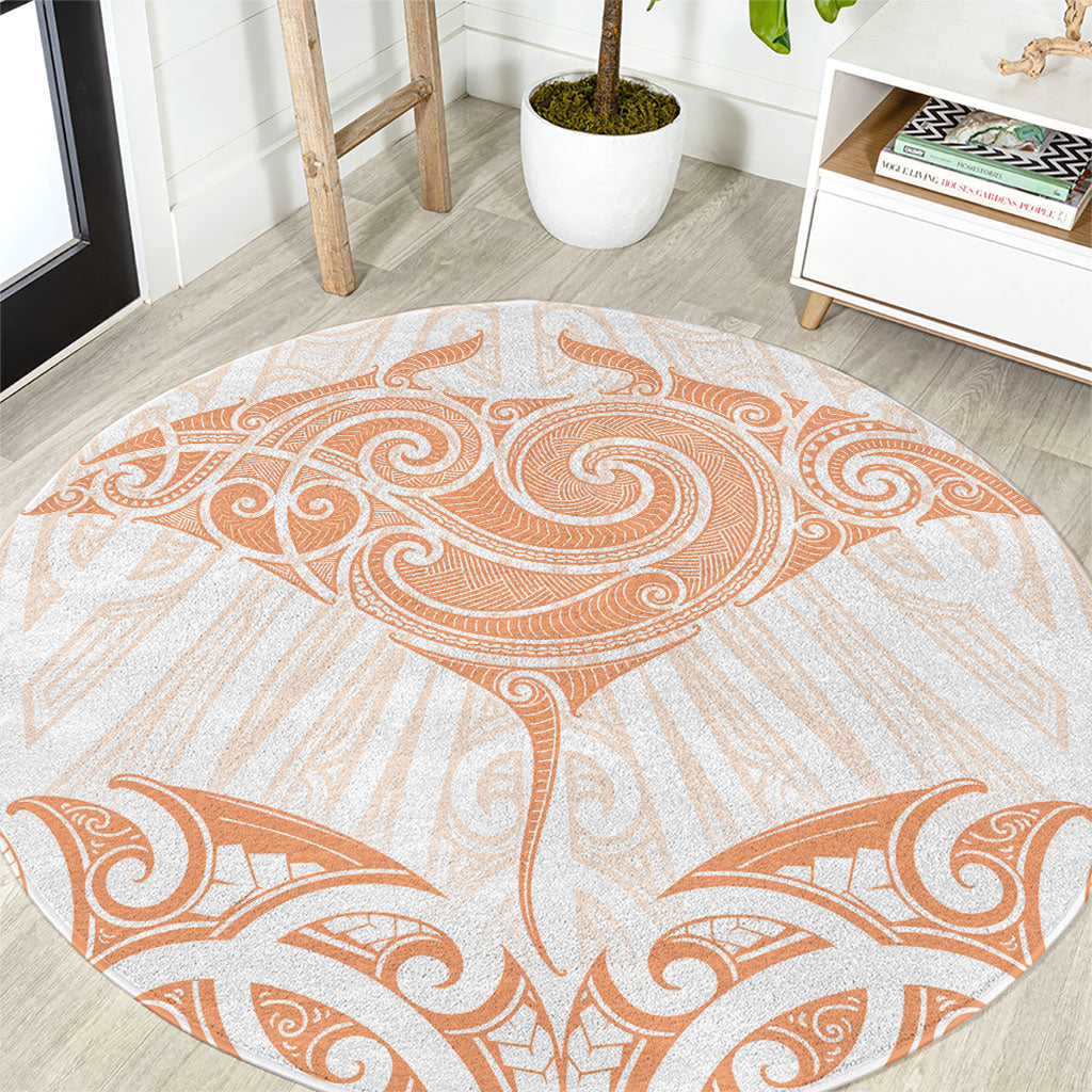 New Zealand Manta Ray Tattoo Round Carpet Aotearoa Maori Haehae Orange