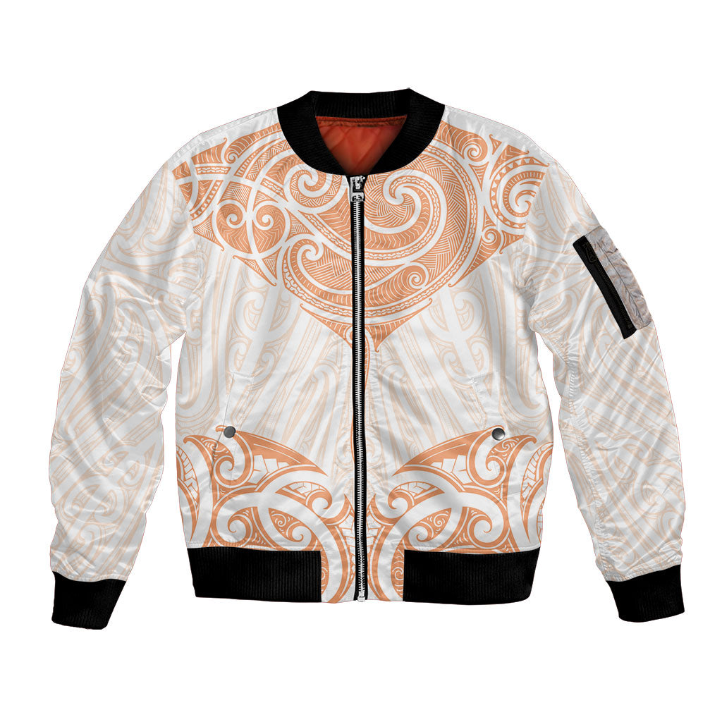 New Zealand Manta Ray Tattoo Sleeve Zip Bomber Jacket Aotearoa Maori Haehae Orange