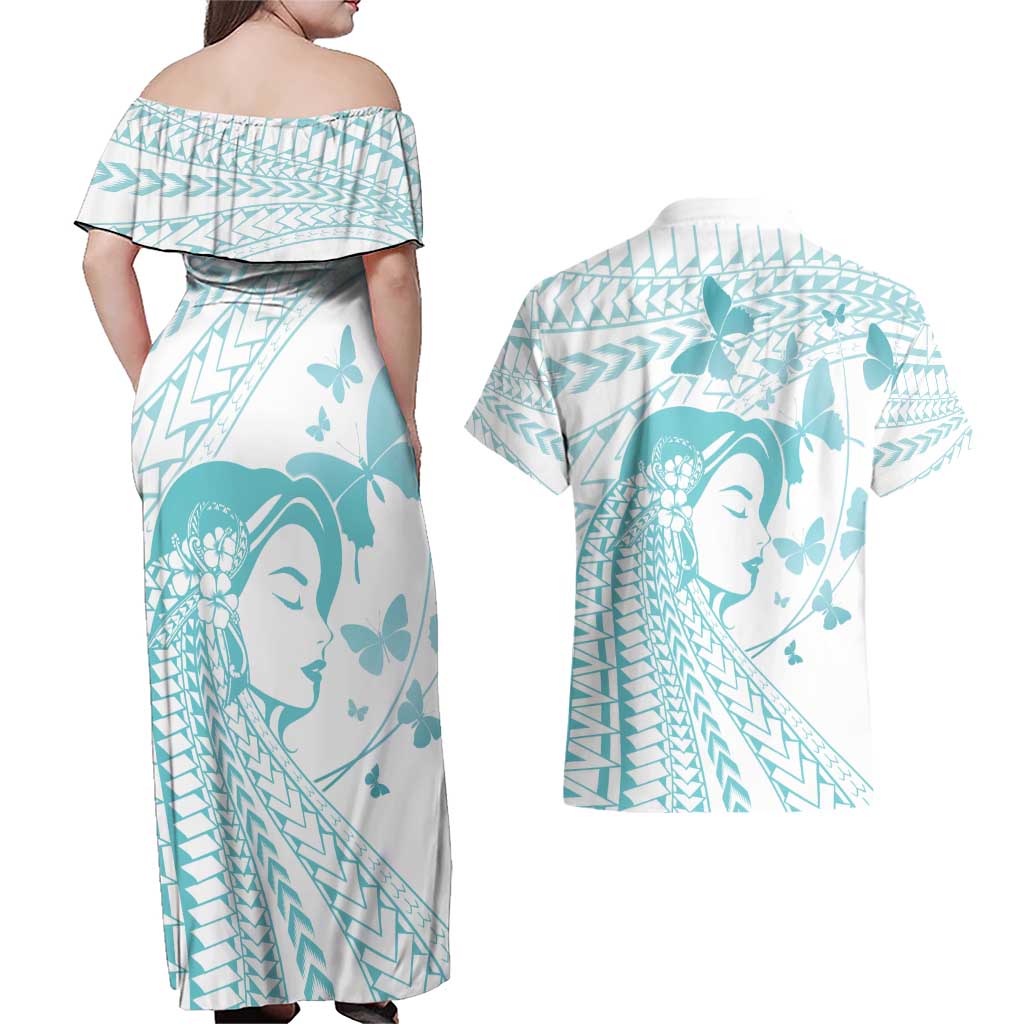 Polynesia Cervical Cancer Awareness Month Couples Matching Off Shoulder Maxi Dress and Hawaiian Shirt Polynesian Women Faith Hope Love! LT14 - Polynesian Pride
