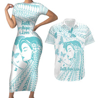 Polynesia Cervical Cancer Awareness Month Couples Matching Short Sleeve Bodycon Dress and Hawaiian Shirt Polynesian Women Faith Hope Love! LT14 White - Polynesian Pride