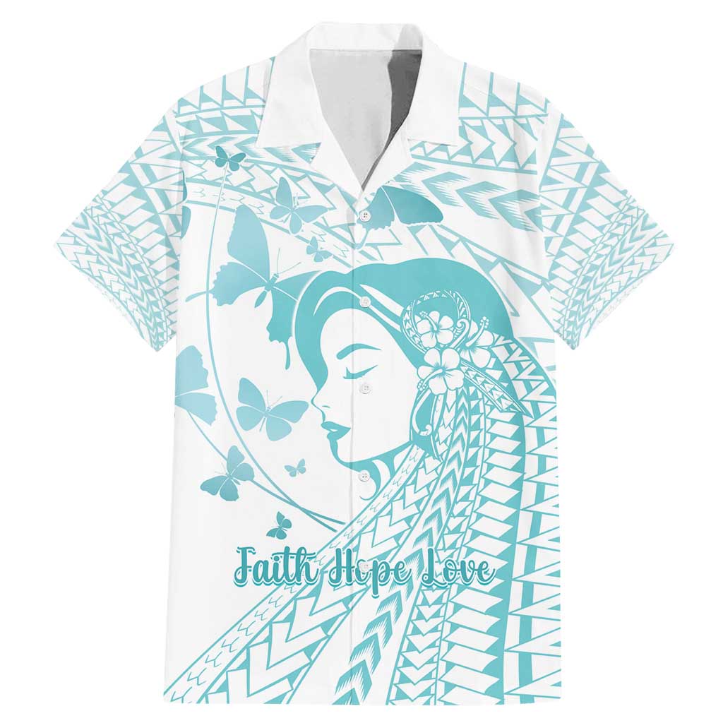 Polynesia Cervical Cancer Awareness Month Family Matching Mermaid Dress and Hawaiian Shirt Polynesian Women Faith Hope Love! LT14 Dad's Shirt - Short Sleeve White - Polynesian Pride