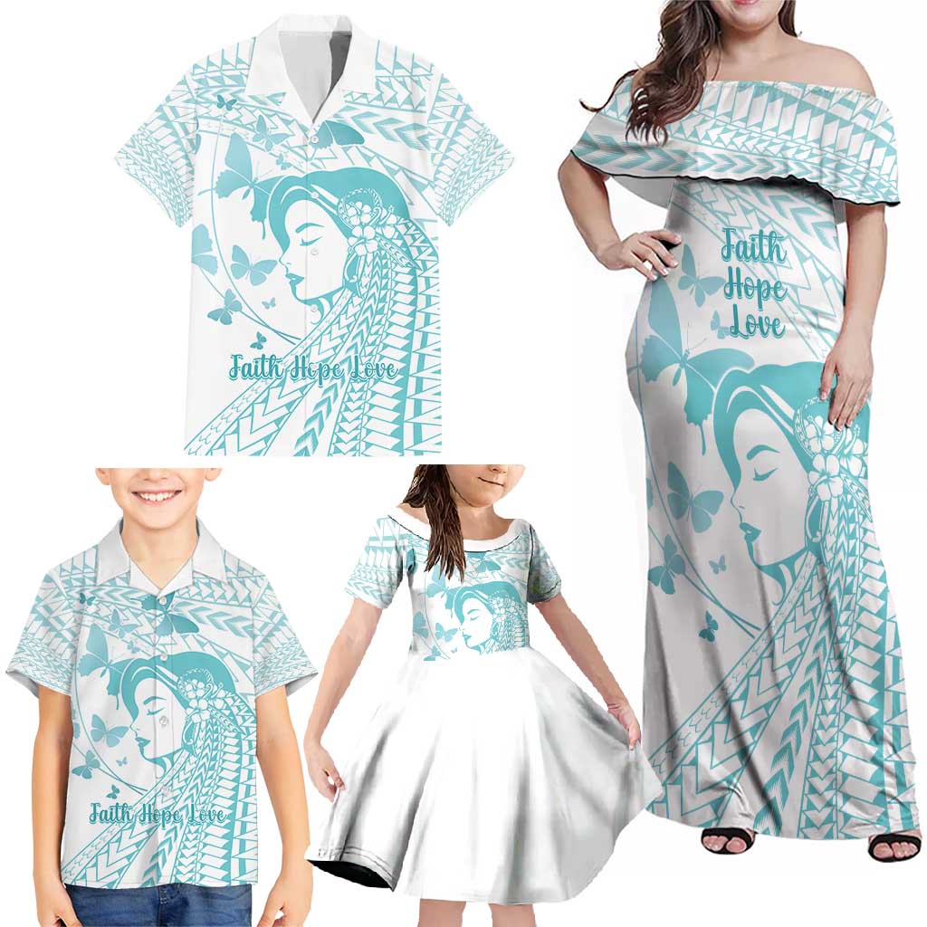 Polynesia Cervical Cancer Awareness Month Family Matching Off Shoulder Maxi Dress and Hawaiian Shirt Polynesian Women Faith Hope Love! LT14 - Polynesian Pride