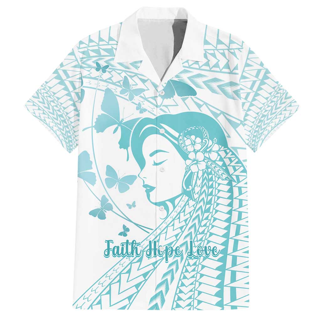 Polynesia Cervical Cancer Awareness Month Family Matching Off Shoulder Maxi Dress and Hawaiian Shirt Polynesian Women Faith Hope Love! LT14 Dad's Shirt - Short Sleeve White - Polynesian Pride