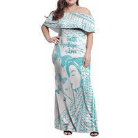 Polynesia Cervical Cancer Awareness Month Family Matching Off Shoulder Maxi Dress and Hawaiian Shirt Polynesian Women Faith Hope Love! LT14 Mom's Dress White - Polynesian Pride