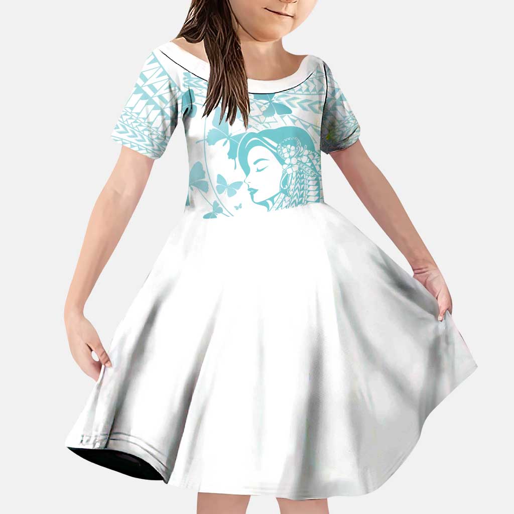 Polynesia Cervical Cancer Awareness Month Family Matching Puletasi and Hawaiian Shirt Polynesian Women Faith Hope Love! LT14 Daughter's Dress White - Polynesian Pride