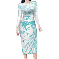 Polynesia Cervical Cancer Awareness Month Long Sleeve Bodycon Dress Polynesian Women Faith Hope Love! LT14 Long Dress White - Polynesian Pride