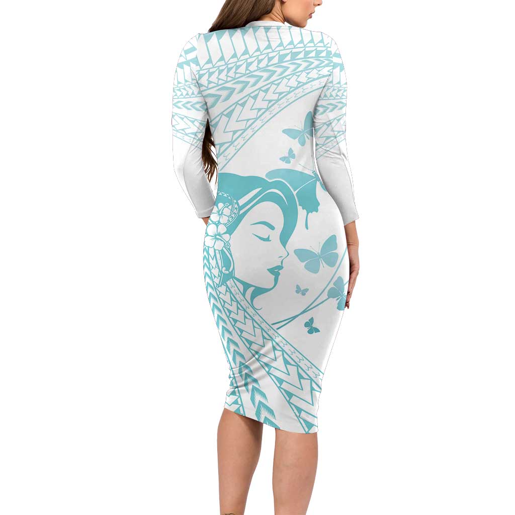 Polynesia Cervical Cancer Awareness Month Long Sleeve Bodycon Dress Polynesian Women Faith Hope Love! LT14 - Polynesian Pride