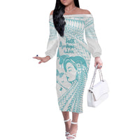 Polynesia Cervical Cancer Awareness Month Off The Shoulder Long Sleeve Dress Polynesian Women Faith Hope Love! LT14 Women White - Polynesian Pride