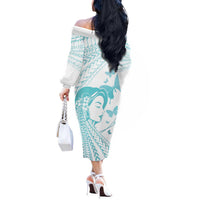 Polynesia Cervical Cancer Awareness Month Off The Shoulder Long Sleeve Dress Polynesian Women Faith Hope Love! LT14 - Polynesian Pride