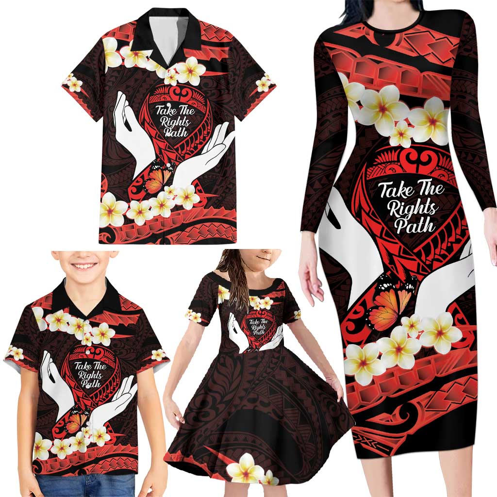 Polynesia AIDS Awareness Month Family Matching Long Sleeve Bodycon Dress and Hawaiian Shirt Take The Rights Path Polynesian Pattern