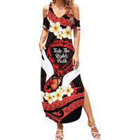 Polynesia AIDS Awareness Month Family Matching Summer Maxi Dress and Hawaiian Shirt Take The Rights Path Polynesian Pattern