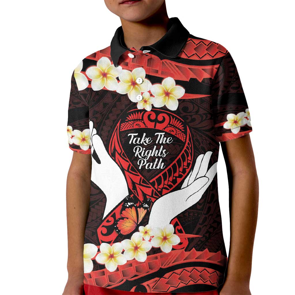 Polynesia AIDS Awareness Month Kid Polo Shirt Take The Rights Path Polynesian Pattern