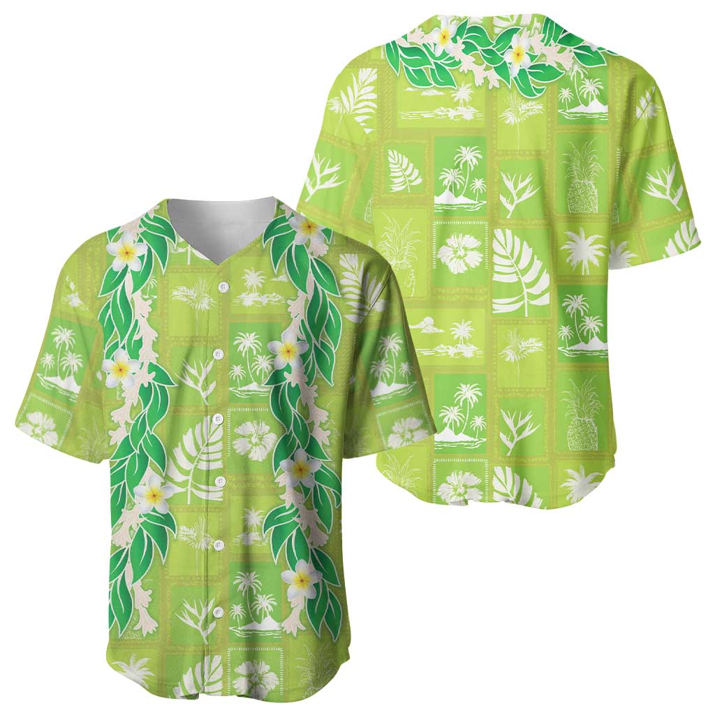 Aloha Hawaii Tuberose Lei Baseball Jersey Tropical Vibes Green Color - Polynesian Pride