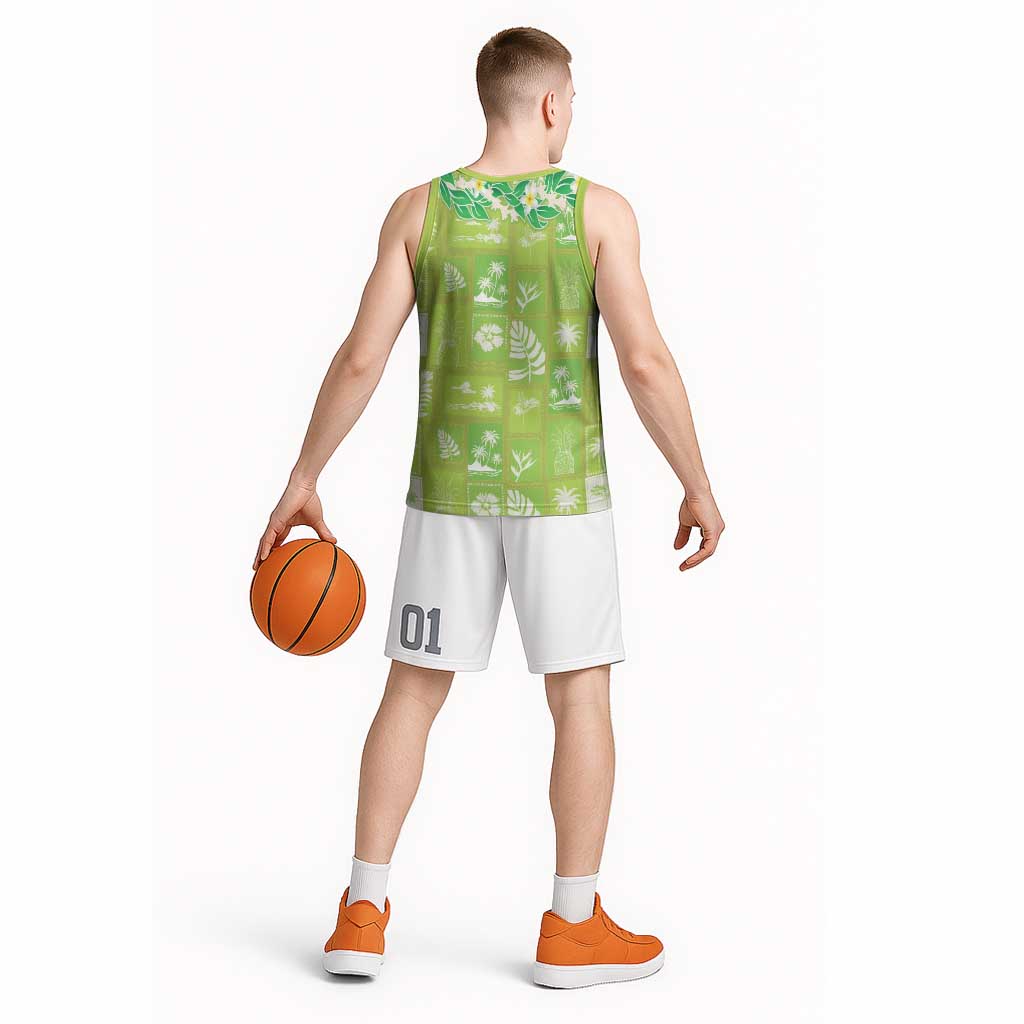 Aloha Hawaii Tuberose Lei Basketball Jersey Tropical Vibes Green Color LT14 - Polynesian Pride