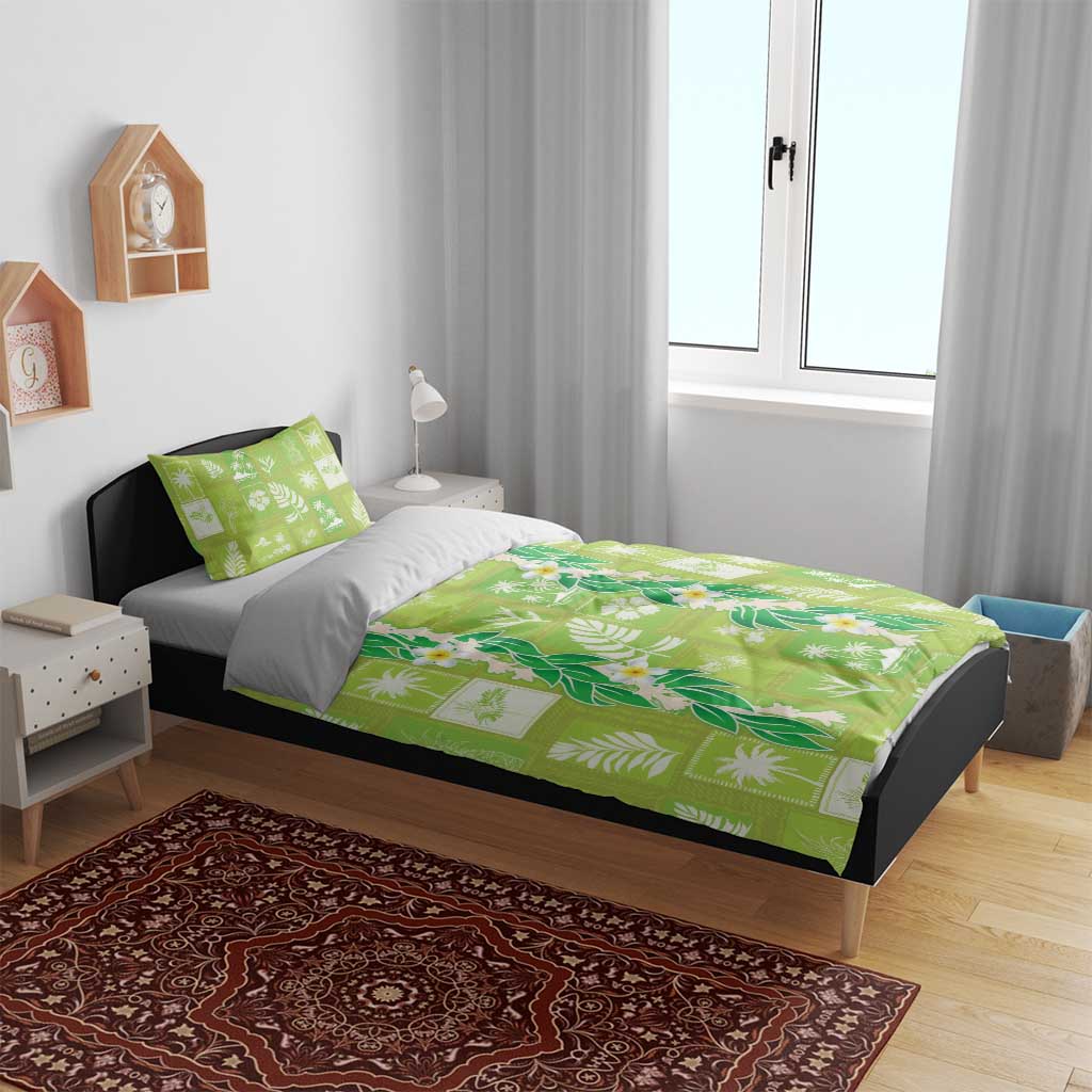 Aloha Hawaii Tuberose Lei Bedding Set Tropical Vibes Green Color - Polynesian Pride