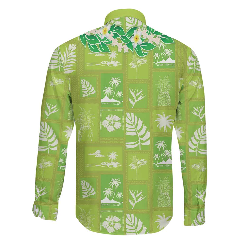 Aloha Hawaii Tuberose Lei Family Matching Long Sleeve Bodycon Dress and Hawaiian Shirt Tropical Vibes Green Color LT14 - Polynesian Pride